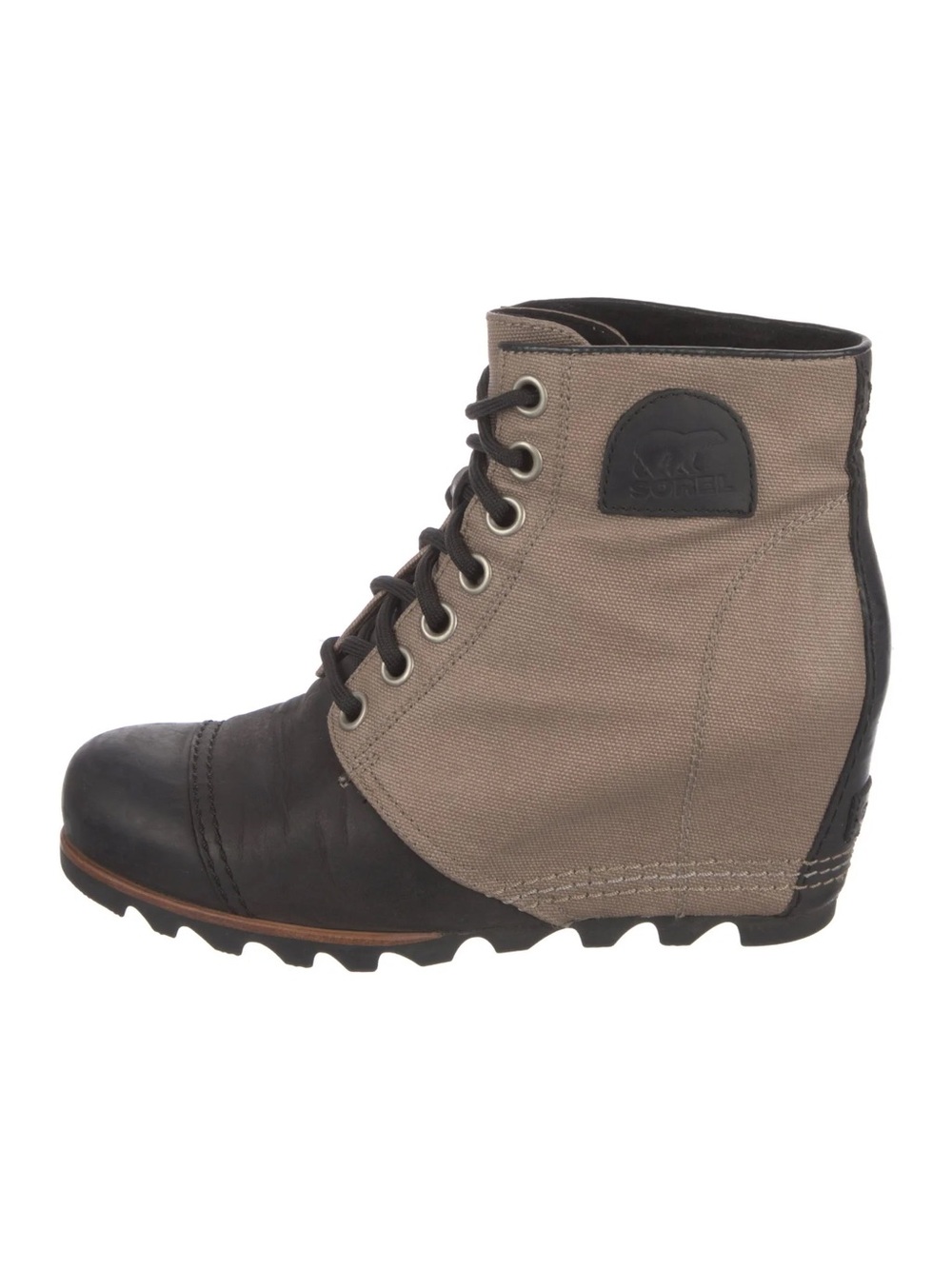 Sorel Women's Two-Tone Lace-Up Wedge Ankle Boots - Black and Tan 11